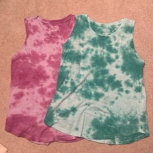 Walmart brand - 2 tie die tank tops (green and purple)
